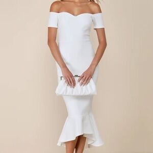 Lulus How Much I Care Ivory Off-the-Shoulder Midi Dress